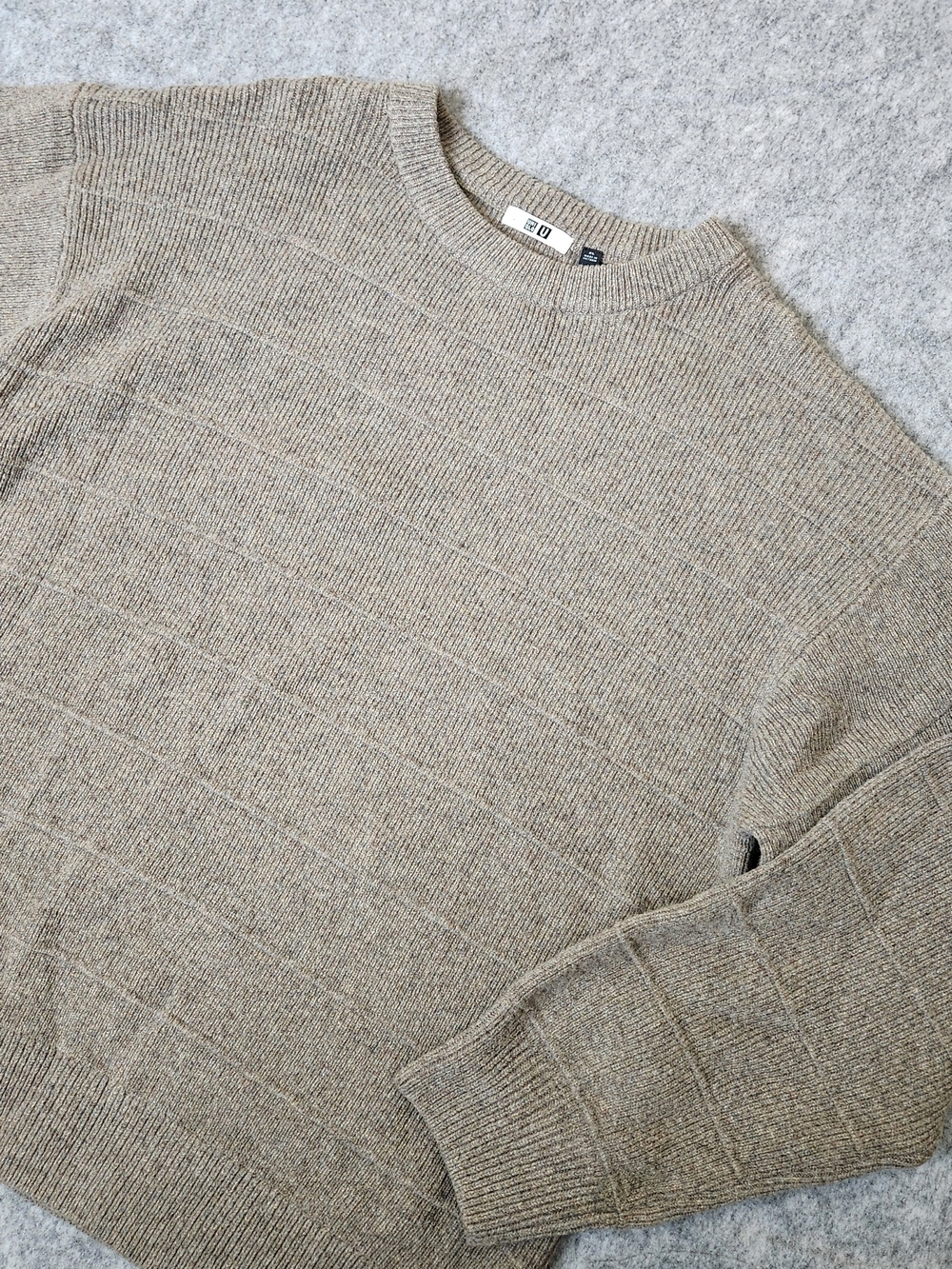 Uniqlo 100% Wool Knit Sweater Men's XL Brown Heavyweight Textured Striped Cozy